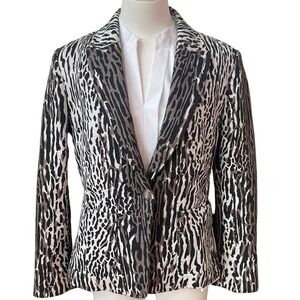 St. John Size 6 Animal Print Blazer Brown Black Metallic‎ Button Career Jacket